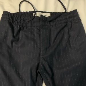 Topman - Navy blue pin stripe skinny fit stretchy waist trousers - 32x30